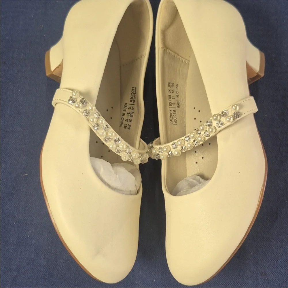 DREAM PAIRS Little Kid Mary Jane Ballerina Flat Shoes Pearl & Rhinestone Size 13